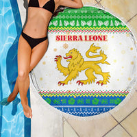 Sierra Leone Christmas Beach Blanket with Festive Green Pattern, Golden Lion Emblem, and Santa Sleigh Motif - Wonder Print Shop