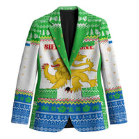 Sierra Leone Christmas Blazer with Festive Green Pattern, Golden Lion Emblem, and Santa Sleigh Motif - Wonder Print Shop
