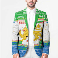 Sierra Leone Christmas Blazer with Festive Green Pattern, Golden Lion Emblem, and Santa Sleigh Motif - Wonder Print Shop