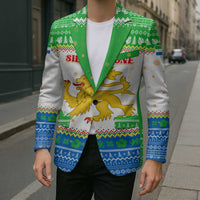 Sierra Leone Christmas Blazer with Festive Green Pattern, Golden Lion Emblem, and Santa Sleigh Motif - Wonder Print Shop