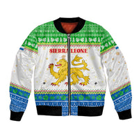 Sierra Leone Christmas Bomber Jacket with Festive Green Pattern, Golden Lion Emblem, and Santa Sleigh Motif - Wonder Print Shop