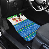 Sierra Leone Christmas Car Mats with Festive Green Pattern, Golden Lion Emblem, and Santa Sleigh Motif - Wonder Print Shop