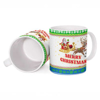 Sierra Leone Christmas Ceramic Mug with Festive Green Pattern, Golden Lion Emblem, and Santa Sleigh Motif - Wonder Print Shop