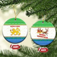 Sierra Leone Christmas Ceramic Ornament with Festive Green Pattern, Golden Lion Emblem, and Santa Sleigh Motif - Wonder Print Shop