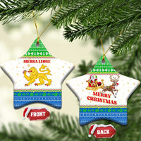 Sierra Leone Christmas Ceramic Ornament with Festive Green Pattern, Golden Lion Emblem, and Santa Sleigh Motif - Wonder Print Shop