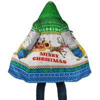 Sierra Leone Christmas Cloak with Festive Green Pattern, Golden Lion Emblem, and Santa Sleigh Motif - Wonder Print Shop