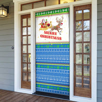 Sierra Leone Christmas Door Cover with Festive Green Pattern, Golden Lion Emblem, and Santa Sleigh Motif - Wonder Print Shop