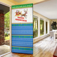 Sierra Leone Christmas Door Cover with Festive Green Pattern, Golden Lion Emblem, and Santa Sleigh Motif - Wonder Print Shop