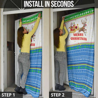 Sierra Leone Christmas Door Cover with Festive Green Pattern, Golden Lion Emblem, and Santa Sleigh Motif - Wonder Print Shop