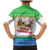Sierra Leone Christmas Family Matching Mermaid Dress and Hawaiian Shirt with Festive Green Pattern, Golden Lion Emblem, and Santa Sleigh Motif - Wonder Print Shop