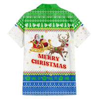 Sierra Leone Christmas Family Matching Off Shoulder Maxi Dress and Hawaiian Shirt with Festive Green Pattern, Golden Lion Emblem, and Santa Sleigh Motif - Wonder Print Shop