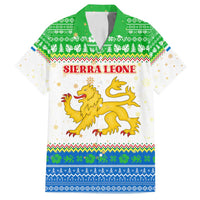 Sierra Leone Christmas Family Matching Off Shoulder Short Dress and Hawaiian Shirt with Festive Green Pattern, Golden Lion Emblem, and Santa Sleigh Motif - Wonder Print Shop