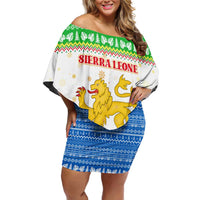 Sierra Leone Christmas Family Matching Off Shoulder Short Dress and Hawaiian Shirt with Festive Green Pattern, Golden Lion Emblem, and Santa Sleigh Motif - Wonder Print Shop