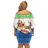 Sierra Leone Christmas Family Matching Off Shoulder Short Dress and Hawaiian Shirt with Festive Green Pattern, Golden Lion Emblem, and Santa Sleigh Motif - Wonder Print Shop