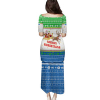 Sierra Leone Christmas Family Matching Puletasi and Hawaiian Shirt with Festive Green Pattern, Golden Lion Emblem, and Santa Sleigh Motif - Wonder Print Shop