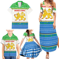Sierra Leone Christmas Family Matching Summer Maxi Dress and Hawaiian Shirt with Festive Green Pattern, Golden Lion Emblem, and Santa Sleigh Motif - Wonder Print Shop