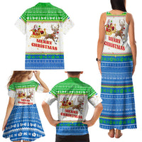 Sierra Leone Christmas Family Matching Tank Maxi Dress and Hawaiian Shirt with Festive Green Pattern, Golden Lion Emblem, and Santa Sleigh Motif - Wonder Print Shop