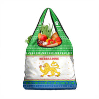 Sierra Leone Christmas Grocery Bag with Festive Green Pattern, Golden Lion Emblem, and Santa Sleigh Motif - Wonder Print Shop