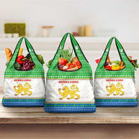 Sierra Leone Christmas Grocery Bag with Festive Green Pattern, Golden Lion Emblem, and Santa Sleigh Motif - Wonder Print Shop