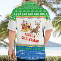 Sierra Leone Christmas Hawaiian Shirt with Festive Green Pattern, Golden Lion Emblem, and Santa Sleigh Motif - Wonder Print Shop