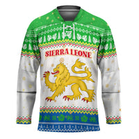 Sierra Leone Christmas Hockey Jersey with Festive Green Pattern, Golden Lion Emblem, and Santa Sleigh Motif - Wonder Print Shop