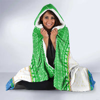 Sierra Leone Christmas Hooded Blanket with Festive Green Pattern, Golden Lion Emblem, and Santa Sleigh Motif - Wonder Print Shop