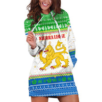 Sierra Leone Christmas Hoodie Dress with Festive Green Pattern, Golden Lion Emblem, and Santa Sleigh Motif - Wonder Print Shop