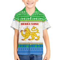 Sierra Leone Christmas Kid Hawaiian Shirt with Festive Green Pattern, Golden Lion Emblem, and Santa Sleigh Motif - Wonder Print Shop