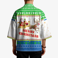 Sierra Leone Christmas Kimono with Festive Green Pattern, Golden Lion Emblem, and Santa Sleigh Motif - Wonder Print Shop