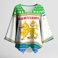 Sierra Leone Christmas Kimono Sleeve Blouse with Festive Green Pattern, Golden Lion Emblem, and Santa Sleigh Motif - Wonder Print Shop