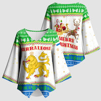 Sierra Leone Christmas Kimono Sleeve Blouse with Festive Green Pattern, Golden Lion Emblem, and Santa Sleigh Motif - Wonder Print Shop