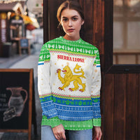 Sierra Leone Christmas Ugly Christmas Sweater with Festive Green Pattern, Golden Lion Emblem, and Santa Sleigh Motif - Wonder Print Shop