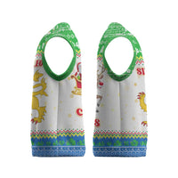 Sierra Leone Christmas Knitted V-Neck Vest with Festive Green Pattern, Golden Lion Emblem, and Santa Sleigh Motif - Wonder Print Shop