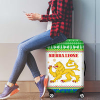 Sierra Leone Christmas Luggage Cover with Festive Green Pattern, Golden Lion Emblem, and Santa Sleigh Motif - Wonder Print Shop