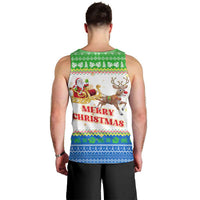 Sierra Leone Christmas Men Tank Top with Festive Green Pattern, Golden Lion Emblem, and Santa Sleigh Motif - Wonder Print Shop