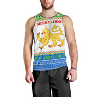 Sierra Leone Christmas Men Tank Top with Festive Green Pattern, Golden Lion Emblem, and Santa Sleigh Motif - Wonder Print Shop