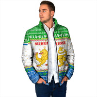 Sierra Leone Christmas Padded Jacket with Festive Green Pattern, Golden Lion Emblem, and Santa Sleigh Motif - Wonder Print Shop