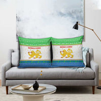 Sierra Leone Christmas Pillow Cover with Festive Green Pattern, Golden Lion Emblem, and Santa Sleigh Motif - Wonder Print Shop