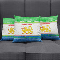 Sierra Leone Christmas Pillow Cover with Festive Green Pattern, Golden Lion Emblem, and Santa Sleigh Motif - Wonder Print Shop