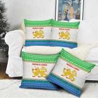Sierra Leone Christmas Pillow Cover with Festive Green Pattern, Golden Lion Emblem, and Santa Sleigh Motif - Wonder Print Shop