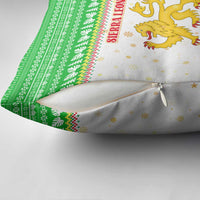Sierra Leone Christmas Pillow Cover with Festive Green Pattern, Golden Lion Emblem, and Santa Sleigh Motif - Wonder Print Shop