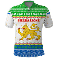 Sierra Leone Christmas Polo Shirt with Festive Green Pattern, Golden Lion Emblem, and Santa Sleigh Motif - Wonder Print Shop