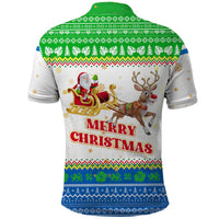 Sierra Leone Christmas Polo Shirt with Festive Green Pattern, Golden Lion Emblem, and Santa Sleigh Motif - Wonder Print Shop