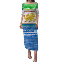 Sierra Leone Christmas Puletasi with Festive Green Pattern, Golden Lion Emblem, and Santa Sleigh Motif - Wonder Print Shop