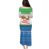 Sierra Leone Christmas Puletasi with Festive Green Pattern, Golden Lion Emblem, and Santa Sleigh Motif - Wonder Print Shop