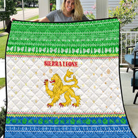 Sierra Leone Christmas Quilt with Festive Green Pattern, Golden Lion Emblem, and Santa Sleigh Motif - Wonder Print Shop