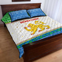 Sierra Leone Christmas Quilt Bed Set with Festive Green Pattern, Golden Lion Emblem, and Santa Sleigh Motif - Wonder Print Shop