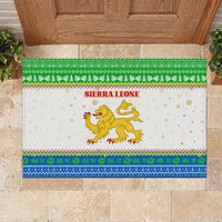 Sierra Leone Christmas Rubber Doormat with Festive Green Pattern, Golden Lion Emblem, and Santa Sleigh Motif - Wonder Print Shop