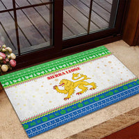 Sierra Leone Christmas Rubber Doormat with Festive Green Pattern, Golden Lion Emblem, and Santa Sleigh Motif - Wonder Print Shop