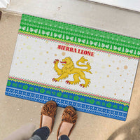 Sierra Leone Christmas Rubber Doormat with Festive Green Pattern, Golden Lion Emblem, and Santa Sleigh Motif - Wonder Print Shop